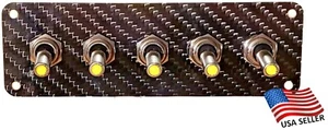 Carbon Fiber 5 Toggle Switch Panel - YELLOW LED - Picture 1 of 2