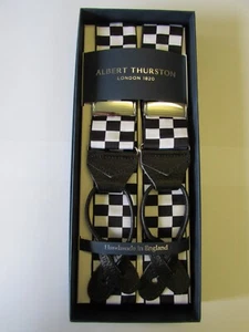 ALBERT THURSTON BLACK & WHITE POLICE DESIGN LEATHER END BRACES - Picture 1 of 3