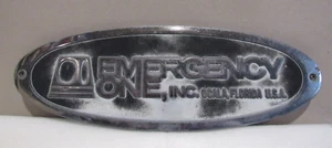 Vintage Emergency One Inc Ocala Florida Fire Equipment Heavy Metal Oval Emblem - Picture 1 of 5