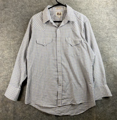 Camisa de manga larga Ely Cattleman para hombre talla 16/33 blanca a cuadros con botones Foto 1 de 4