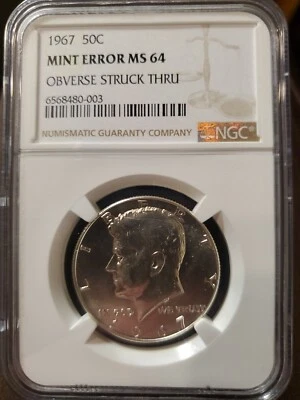 1967 SMS MS64 (NGC) Anverse Strike Thru Error Coin - Imagem 1 de 4