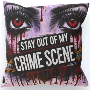 Stay Out Of My Crime Scene Cushion, Double-Sided, Gothic Murder Blood Horror - Picture 1 of 7