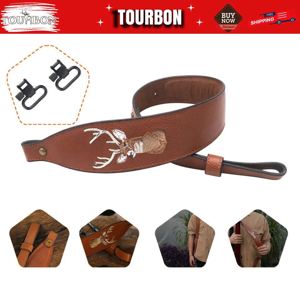 Tourbon Hunting Leather Rifle Gun Sling Padded Strap Shooting 1" Wide HA765LE