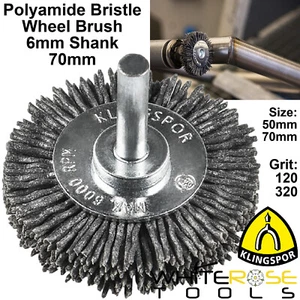 Klingspor Polyamide Bristle Wire Wheel Brush 50mm 70mm 6mm Shaft 120 320 Grit - Picture 1 of 5