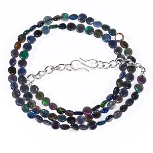 Collar de cuentas de ópalo etíope negro deslumbrante de 18" con forma de moneda - Imagen 1 de 3