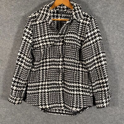Forever New Coat Womens 6 Black Overcoat Houndstooth Wool Jacket Monochrome - image 1 of 4