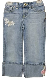 Girls Faded Glory Stretch Denim Cuffed Capri Pants Size 7 - Picture 1 of 2