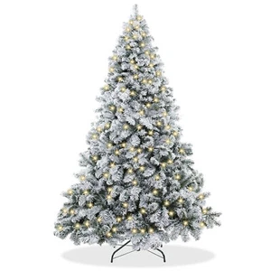 7.5FT Pre-Lit Snow-Flocked Pine Realistic Artificial Holiday Christmas Tree - Picture 1 of 7