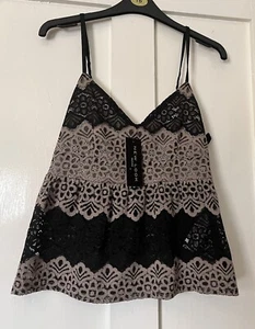 BNWT New Look Black Taupe Lace Peplum Camisole Top UK10 - Picture 1 of 6