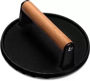 Burger Press, 7" round Heavy-Duty Cast Iron Smash Bacon Press Meat Steak with Wo - Picture 1 of 12