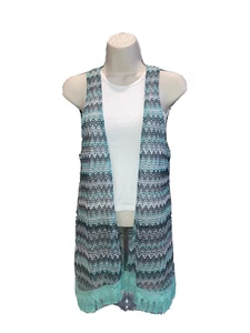 No Boundaries Junior Crochet Tassel Fringe Open Sleeveless Cardigan Vest Size M - Picture 1 of 9