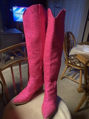 Botas vaqueras con diamantes de imitación rosa brillante talla 40 o 9/9,5 vaquero occidental de EE. UU. Foto 1 de 4