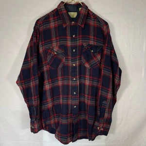 Vintage Sears Shirt Mens Large 16-16 1/2 TALL Plaid Flannel Work Camp Cabin 80s - Picture 1 of 11