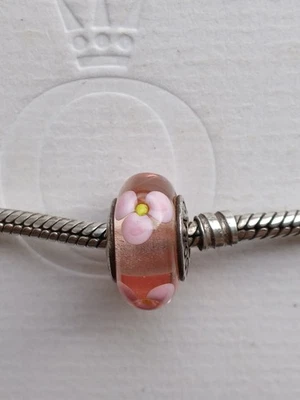 Original  Pandora Element, Charm Murano, rosa, Blumen, retired - Bild 1 von 4
