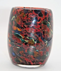 Dehanna Jones Seattle Kunstglas große rot goldfleckige mundgeblasene Kerzenvase 2011 - Bild 1 von 10