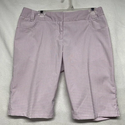 Pantalones Cortos Adidas Para Mujer 8 Bermudas 12” Entrepierna Púrpura Cuadros Preppy Golf Caminar Vacaciones Foto 1 de 4