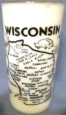 Vintage Hazel Atlas Wisconsin Souvenir Milk Glass Tumbler Retro Graphics 5" T