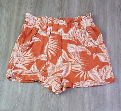 Aeropostale Mujer Bolsa de Papel Pantalones Cortos Pequeños Naranja Floral Rayón Lino tiro Alto Foto 1 de 4