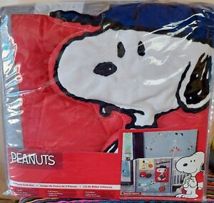 PEANUTS 3 Piece Crib Set. Baby Quilt, Crib Skirt, Fitted Sheet. Sports Snoopy.
