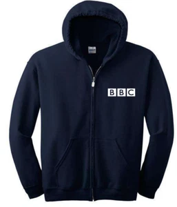 Retro BBC Hoodie British Broadcast Company News Funny Full Zip Hooded Sweatshirt - Picture 1 of 11