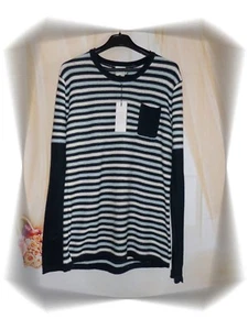 B - Beau Pull Fantaisie Rayé Marine Blanc Bleu Bolger Taille M Neuf - Picture 1 of 4