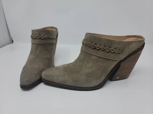 Sam Edelman Western Suede Alison Olive Block Heel Mule Size 8M Eur 38 5 - Picture 1 of 7