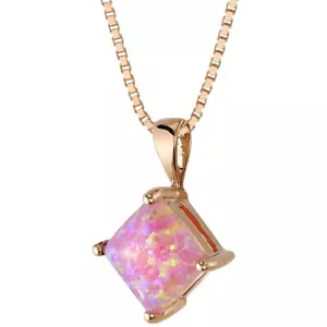 Lab-Created Pink Opal Pendant in 14K Rose Gold Princess Cut, 18" - Picture 1 of 4