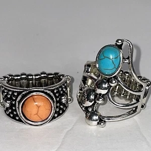 Paparazzi Jewelry Set Of 2 Rings Cracked Stone Silvertone Stretch Costume - Picture 1 of 6