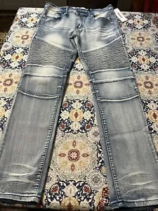 Jeans denim elasticizzati da uomo blu lavaggio acido effetto invecchiato Reason Brand taglia 34 (34"x32) - Foto 1 di 13