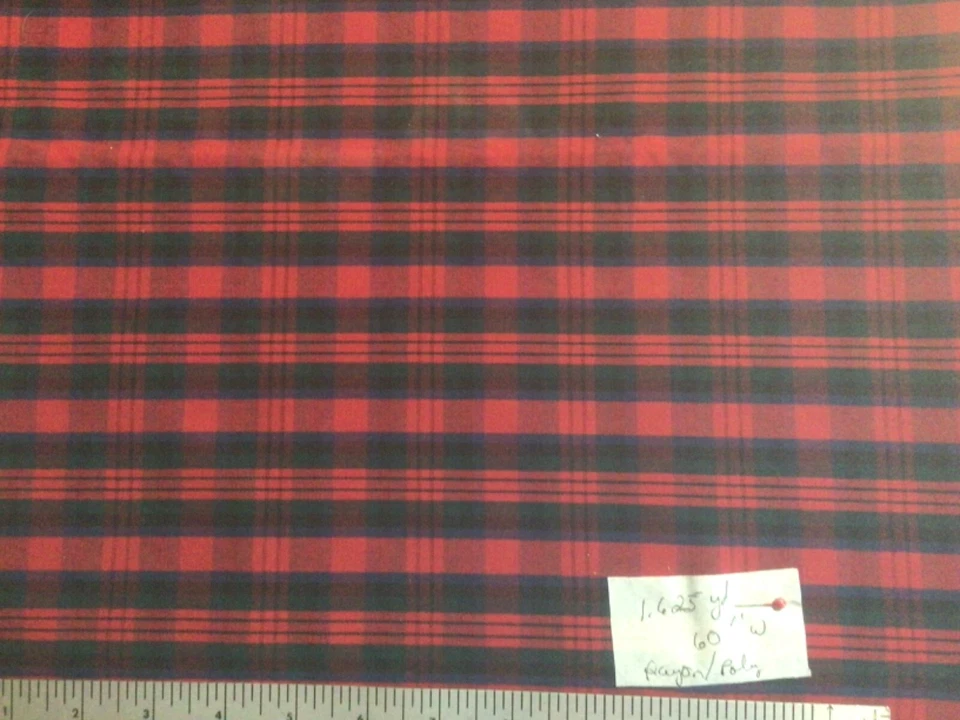 Vintage Red Green Blue Plaid Shirting Rayon Blend Fabric 1.625 Yards  - Image 1 of 1