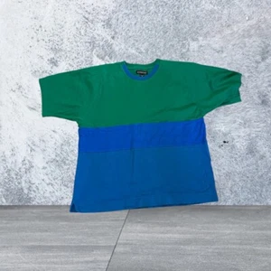 Vtg 90s Preswick & Moore Men’s Size Large Color Block T-shirt Green Blue - Picture 1 of 6