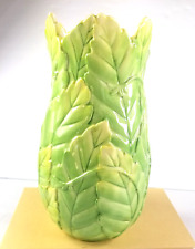 Fitz & Floyd Classics Leaf Leaves Green Ceramic Vase 10.5" Tall