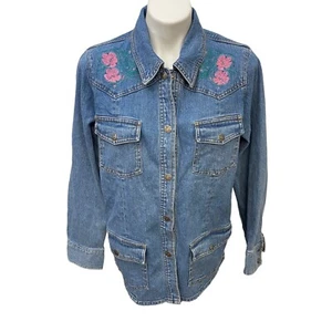 Abrigo Denim & Co Mujer Chaqueta Jean Mediana Tareas Floral Bordado A Presión Azul - Imagen 1 de 16