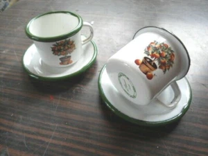SET MIT 2 EMAILLIERTEN ESPRESSOTASSEN BONSAI ECHTE EMAILLE FAB IN FRANKREICH NEU - Bild 1 von 1
