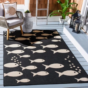 SAFAVIEH Indoor Outdoor CY6012-256 Courtyard Black / Beige Rug - Picture 1 of 30