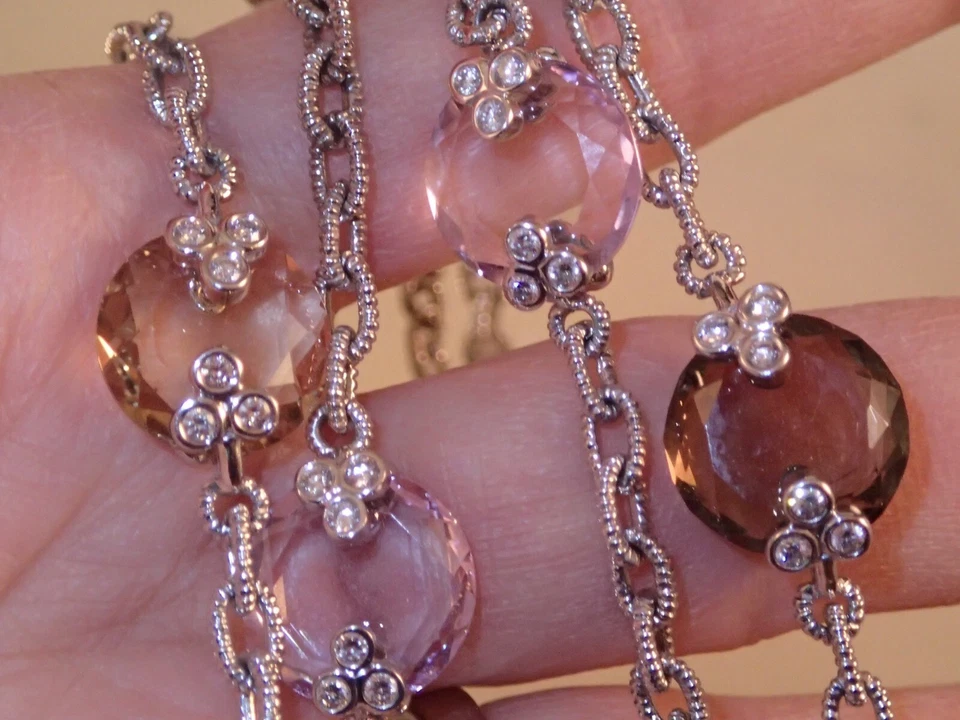 Diseñador Judith Ripka 18k WG Diamante Multicolor Cuarzo Collar 32" 49.4g Foto 1 de 4