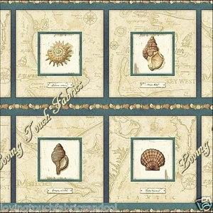 8 BLÖCKE QUILTSCHÄTZE "SEA TREASURES" 24474E MUSCHELN STOFF PRO PANEEL - Bild 1 von 2