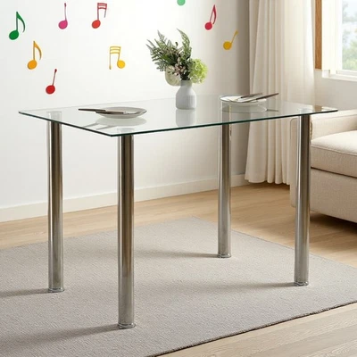 Mesa de comedor de vidrio templado - 4 plazas, encuadernación de borde transparente y patas redondas de mesa Foto 1 de 4