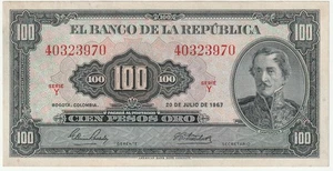 Banconota Colombia 100 Peso Oro 1967 condizioni non circolate scegli #403-C miglior affare! - Foto 1 di 2