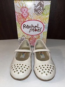 Rachel Shoes Lil Ava Toddler Girls Dress Shoes Bone Patent Gold Studs EUC 6M - Picture 1 of 10