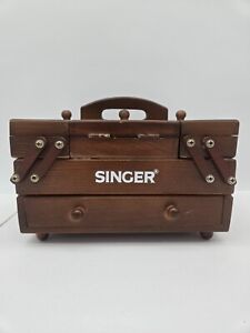 Vintage Singer Expandable Sewing Box Accordion Fold Out Wood Organizer Carrier