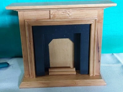 Dolls House Fireplace Oak Colour Blue Insert Lounge JASPERS Miniature 1:12 Scale - Image 1 of 4