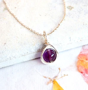 Amethyst Necklace Sterling Silver Handmade February Birthstone Gift Wrapped - Picture 1 of 5