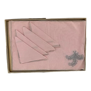 Vintage Imperial Dauphin Pink & Silver Linen 8 Piece Luncheon Set / Unused - Picture 1 of 5
