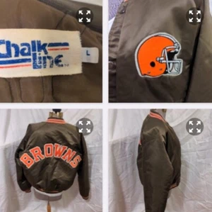 90's Large Cleveland Browns Chalk Line Satin Snap Jacket Spelled Out Vintage - Bild 1 von 12