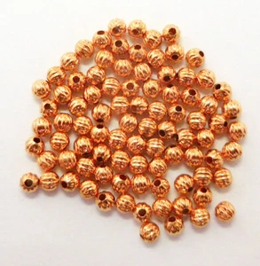 125 Pcs 3mm Corrugated Round Bead Genuine Copper Jewelry Making - Picture 1 of 3
