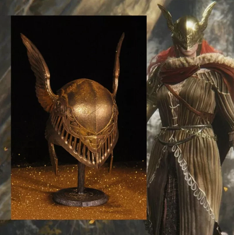 1:1 Valkyria Malenia Cosplay Gold Helmet FRP Mask Wearable Helmet Halloween Prop - Image 1 of 4