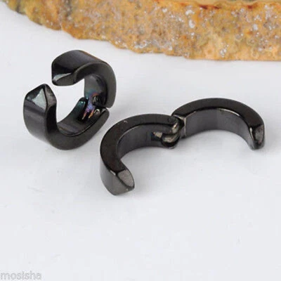 Pendientes de aro de acero inoxidable con clip falso para hombre niño Foto 1 de 4