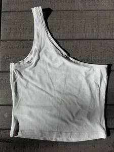 Top corto Express para mujer talla pequeña blanco acanalado de un hombro - Imagen 1 de 2