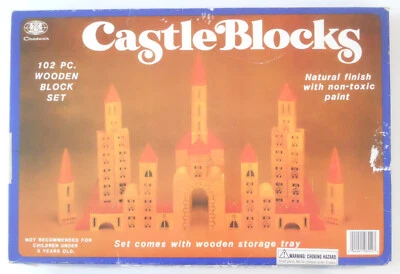Castle Blocks 102 Piece Wooden Block Set by Chadwick ~Vintage~Used~Wooden Tray - Image 1 of 4